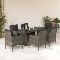 7-delige Tuinset met kussens poly rattan grijs