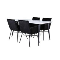 Jimmy150 eethoek eetkamertafel uitschuifbare tafel lengte cm 150 / 240 wit en 4 Pippi eetkamerstal velours zwart. - thumbnail