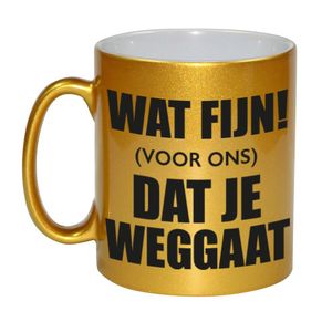 Wat fijn dat je weggaat gouden pensioen koffiemok / theebeker 330 ml afscheidscadeau collega   -