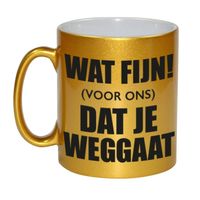 Wat fijn dat je weggaat gouden pensioen koffiemok / theebeker 330 ml afscheidscadeau collega   - - thumbnail