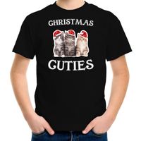 Kitten Kerst t-shirt / outfit Christmas cuties zwart voor kinderen - thumbnail