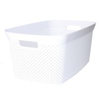 Wasmand - wit - kunststof - 34 x 54 x 23 cm - 35 liter - met handvatten - manden voor wasgoed