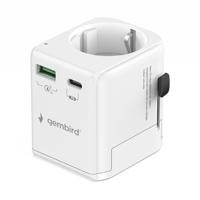 Geaarde universele reisstekker met USB lader, 20 W, wit