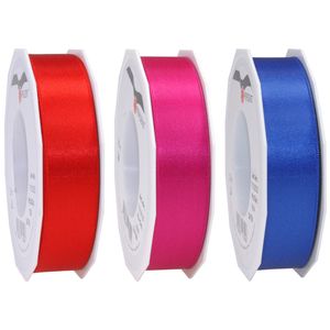 Satijn cadeau/hobby sierlinten 2,5cm x 25m- set 3x - rood/roze/blauw