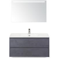 Dante Badmeubelset 100 cm - Beton Antraciet - Keramische Wastafel Wit Cover met Sence Spiegel
