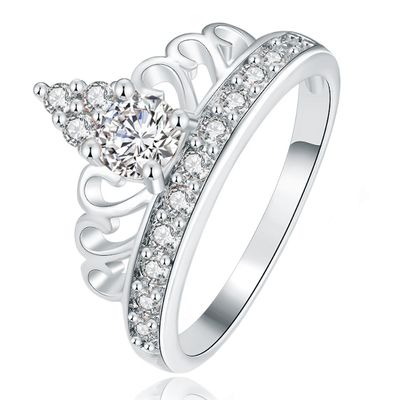 Dames Ring Verzilverd met Kroon en Zirkonia Stenen-16mm