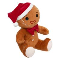 Knuffel peperkoekmannetje - bruin - met kerstmuts - 25 cm - pluche - kerstknuffel