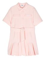 MSGM Kids robe plissée en laine à logo brodé - Rose - thumbnail