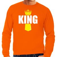 King met kroontje Koningsdag sweater / trui oranje voor heren - thumbnail