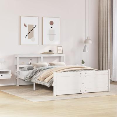 Bedframe met hoofdbord massief grenenhout wit 150x200 cm