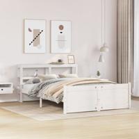 Bedframe met hoofdbord massief grenenhout wit 150x200 cm