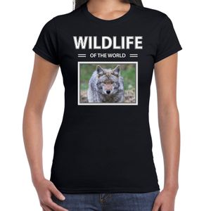 Wolf t-shirt met dieren foto wildlife of the world zwart voor dames