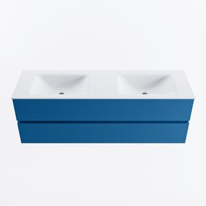 MONDIAZ VICA 150cm badmeubel onderkast Jeans 2 lades. Wastafel CLOUD dubbel 2 kraangaten, kleur Talc.