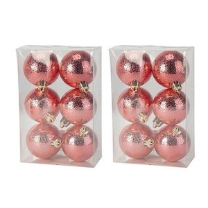 12x Rode cirkel motief kerstballen 6 cm kunststof - Kerstbal