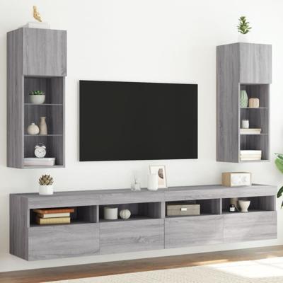 Tv-meubels met LED-verlichting 2 st 30,5x30x90 cm grijs sonoma