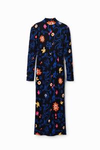 Slim fit midi-jurk met bloemen - BLUE - XL