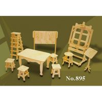 Houten poppenhuis meubels kunstatelier   - - thumbnail