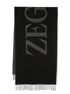 Zegna logo-jacquard-motif silk scarf - Noir