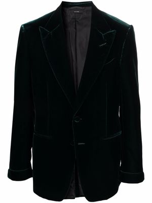 TOM FORD blazer en velours à simple boutonnage - Vert