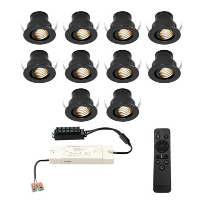 Set van 10 Medina LED Mini Inbouwspots met Trafo - 12 Volt 3 Watt 150 lumen - Dimbaar - Kantelbaar - Verzonken - Plat 35mm (Lage inbouwdiepte) - 2700K - IP44 waterdicht - Zwart