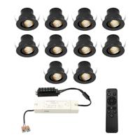 Set van 10 Medina LED Mini Inbouwspots met Trafo - 12 Volt 3 Watt 150 lumen - Dimbaar - Kantelbaar - Verzonken - Plat 35mm (Lage inbouwdiepte) - 2700K - IP44 waterdicht - Zwart