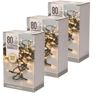 Set van 3x stuks kerstverlichting warm wit buiten 80 lampjes lichtsnoer 600 cm