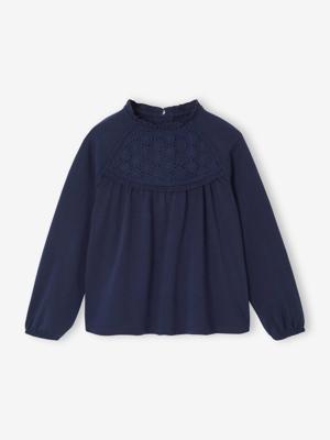 Shirt van Engels borduurwerk voor meisjes marineblauw