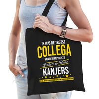 Trotse collega van de leukste kanjers katoenen afscheid cadeau tas zwart voor dames - thumbnail