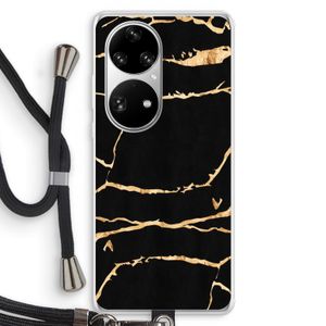 Gouden marmer: Huawei P50 Pro Transparant Hoesje met koord