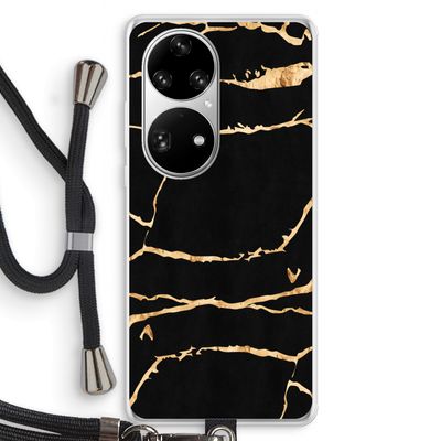 Gouden marmer: Huawei P50 Pro Transparant Hoesje met koord