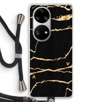Gouden marmer: Huawei P50 Pro Transparant Hoesje met koord