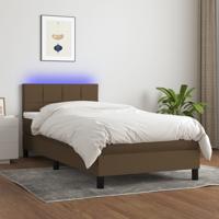 Boxspring met matras en LED stof donkerbruin 90x190 cm