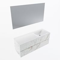 MONDIAZ VICA 130cm badmeubel onderkast Carrara 4 lades. Wastafel CLOUD rechts zonder kraangat, kleur Talc met spiegel LED. - thumbnail