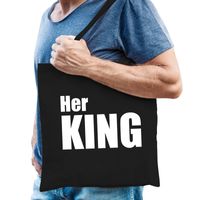 Her king tas / shopper zwart katoen met witte tekst voor heren   -