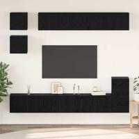 Tv-meubelset Wandgemonteerd 8 pcs Zwart Eiken Bewerkt hout