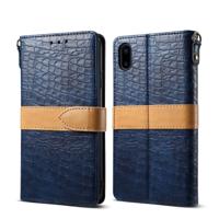 Splicing kleur krokodil textuur PU horizontale Flip lederen case voor iPhone X/XS met portemonnee & houder & kaartsleuven & Lanyard (blauw)