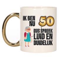 Verjaardag cadeau mok 50 jaar - luid en duidelijk oma - goud - 300 ml - Sarah