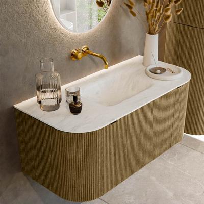 Badmeubel Mondiaz Kurve-Dlux | 100 cm cm | Meubelkleur Dusk | Wastafelkleur Opalo | Solid surface | Wasbak midden spoelbak | Zonder kraangat(en)