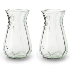 2x Stuks Bloemenvazen - helder/transparant glas - H18 x D11.5 cm