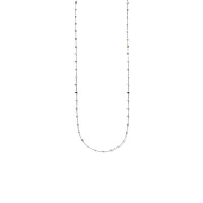 Ketting Bolletjes zilver-zirconia bruin-groen-rood-wit 1,4 mm 82 cm