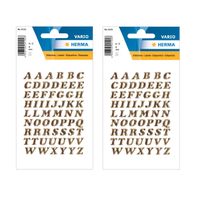 2x Stickervelletjes met 61x stuks plak letters alfabet A tot Z goud/folie 8 mm - thumbnail