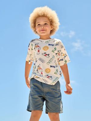 Elastische bermuda voor jongens jeansblauw Elastische bermuda voor jongens jeansblauw