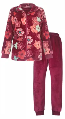 Tenderness dames huispak Fleece - Red Flower - Warm 2-delig huispak winter - lounge pak dames