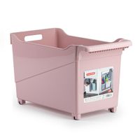 Kunststof trolley pastel roze op wieltjes L45 x B24 x H27 cm   - - thumbnail