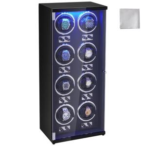 VEVOR watchwinder, automatische watchwinder, watchwinder, watchwinder voor automatische horloges, automatische watchwinder met ruimte voor 8 horloges, LED-verlichting, 150-207 mm verstelbare bandlengte