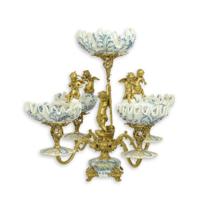 A BRASS MOUNTED PORCELAIN EPERGNE