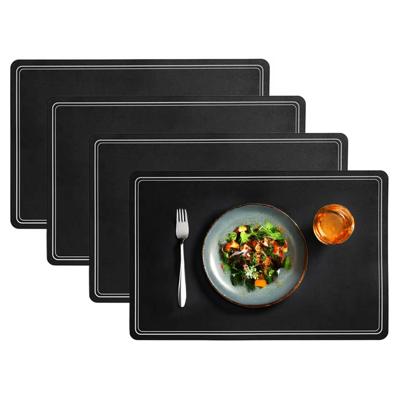 Cosy en Trendy tafel placemat Renee - 4x - PU-leer/leer look - zwart - 43 x 30 cm - tafel onderlegge