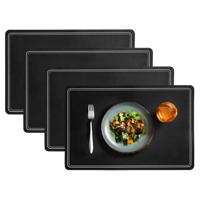 Cosy en Trendy tafel placemat Renee - 4x - PU-leer/leer look - zwart - 43 x 30 cm - tafel onderlegge