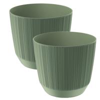 Prosperplast Plantenpot - 2x stuks - stripe - olijfgroen - D15xH13 cm