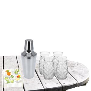 Cocktailshaker met 4x Cocktailglazen Pina Colada transparant 505 ml